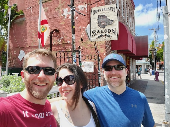 Larissa, Ric, and Billy in Front of Hogg's Breath Saloon in Key West